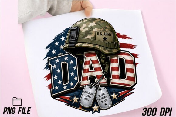 Dad Camo Army Helmet USA Flag Dogtag PNG: A Design Asset for Patriotic Projects