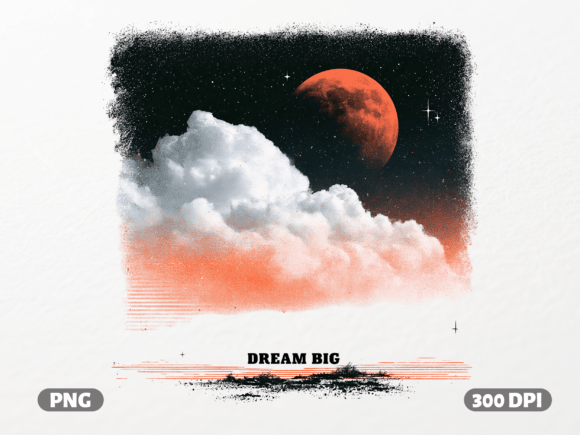 Dream Big Moon and Clouds Aesthetic PNG: Your Celestial Design Muse
