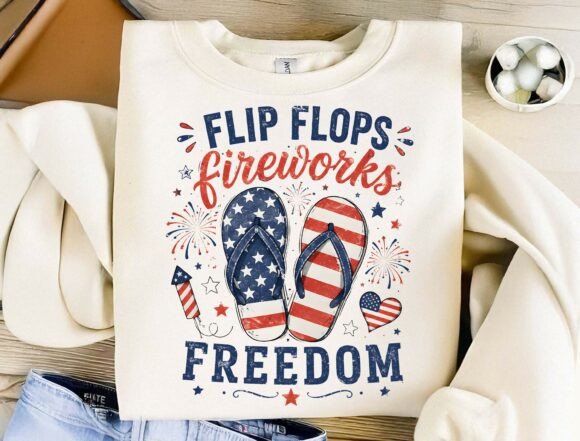 Flip Flops Fireworks Freedom PNG: A Design Asset for Summer