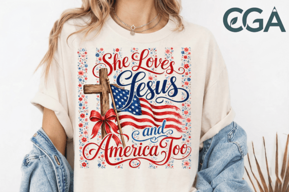 Floral She Loves Jesus and America PNG: Faith Meets Patriotism