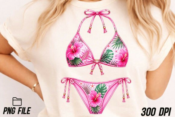 Pink Tropical Bikini PNG: Summer Swimsuit Design for Creators